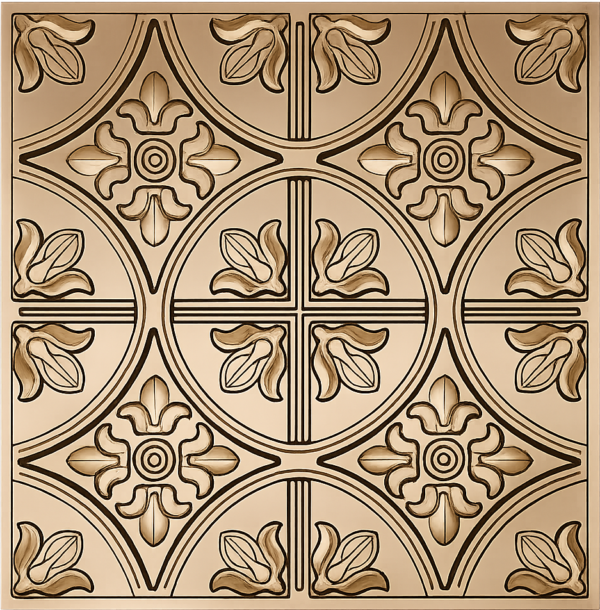 3D CEILING GOLDEN FRONT VIEW - Shortcut Ceiling Panels by Exclusive Corner - Champagne Gold Floral Design | 60 x 60 cm ( 2 x 2 ft)