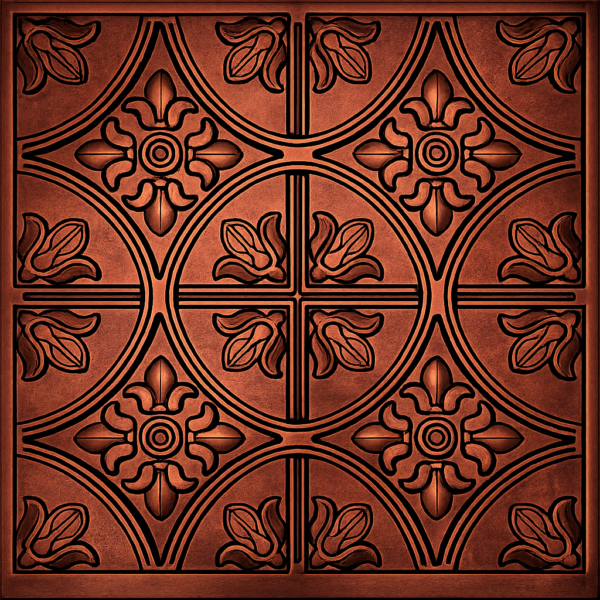3D CEILING PANEL RED COPPER RUST FRONT VIEW Ceiling Panels by Exclusive Corner - Red Copper Floral Design | 60 x 60 cm ( 2 x 2 ft)