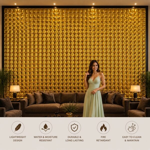 3D PVC Wall Panel Glossy Gold Color 3D PVC Wall Panel Glossy Gold Color for Wall Decoration