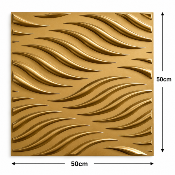 3D Self Adhesive Wall Panels - Golden Flowing Wave Design | 50 x 50 cm