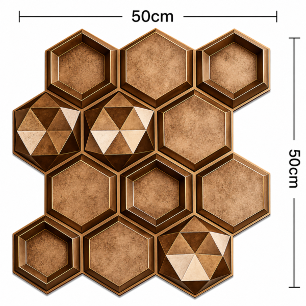 ChatGPT Image Jun 27, 2026, 01_57_05 PM 3D Self Adhesive Wall Panels - Gold Copper Rust Hexalux Design | 50 x 50 cm