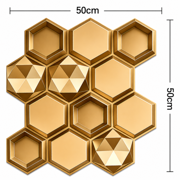 3D Self Adhesive Wall Panels - Golden Hexalux Design | 50 x 50 cm