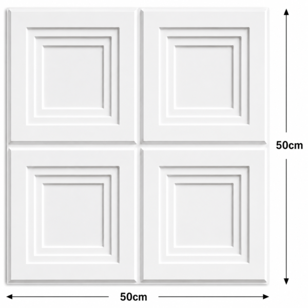 3D Self Adhesive Wall Panels - White Royal Frame Design | 50 x 50 cm