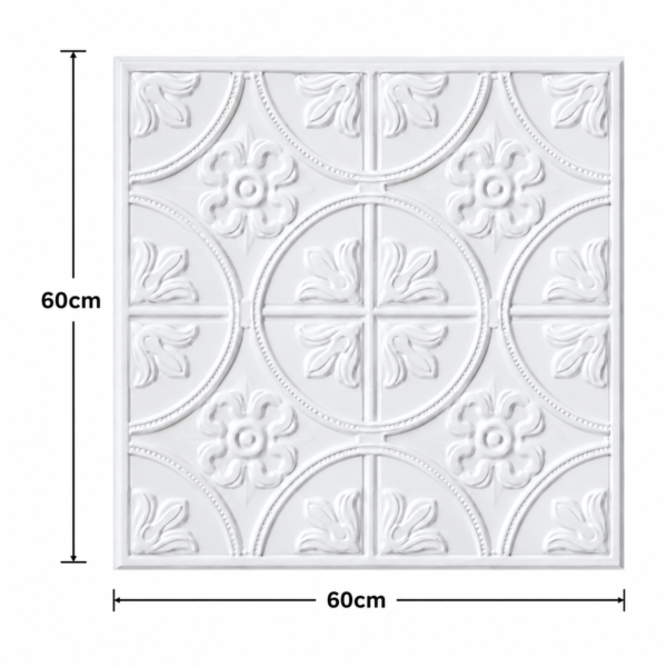 Ceiling Panels by Exclusive Corner - Matt White Floral Design | 60 x 60 cm ( 2 x 2 ft)