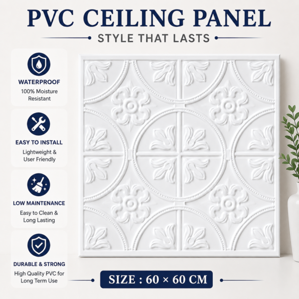 Ceiling Panels by Exclusive Corner - Matt White Floral Design | 60 x 60 cm ( 2 x 2 ft)