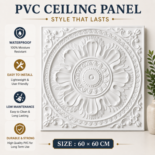 Ceiling Panels by Exclusive Corner - Matt White Medallion Design | 60 x 60 cm ( 2 x 2 ft)
