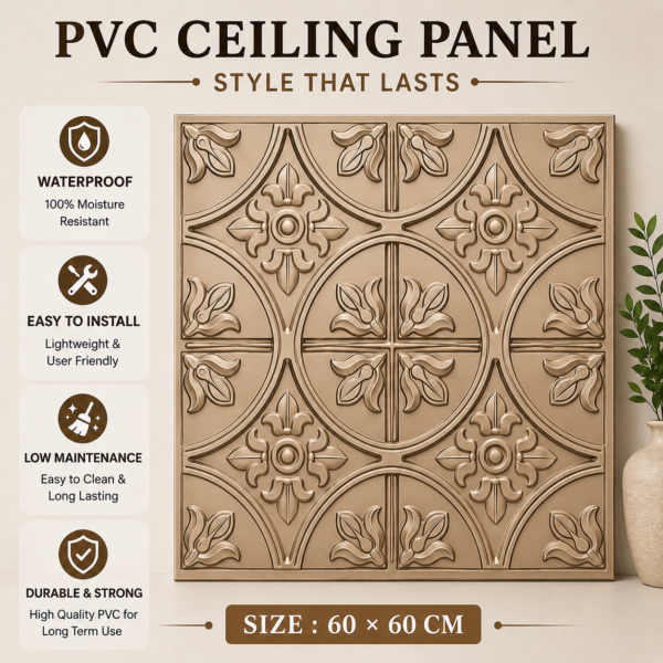 ChatGPT Image Jun 29, 2026, 04_40_59 PM Ceiling Panels by Exclusive Corner - Metallic Coffee Floral Design | 60 x 60 cm ( 2 x 2 ft)