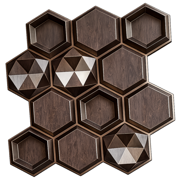 D-084 EBONY WOOD 3D Self Adhesive Wall Panels - Ebony Wood Hexalux Design | 50 x 50 cm