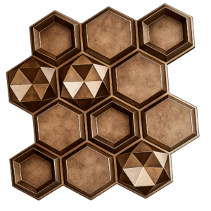 D-084 GOLD COPPER RUST 3D Self Adhesive Wall Panels - Gold Copper Rust Hexalux Design | 50 x 50 cm