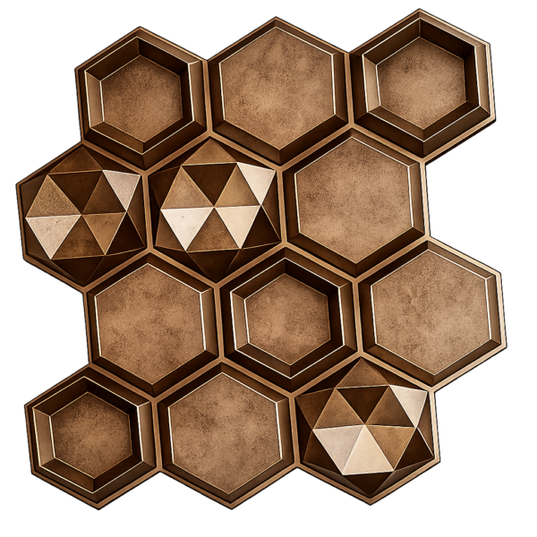 D-084 GOLD COPPER RUST 3D Self Adhesive Wall Panels - Gold Copper Rust Hexalux Design | 50 x 50 cm