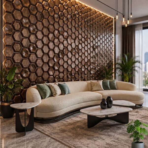 D-084 Gold Copper Rust Wall View 3D Self Adhesive Wall Panels - Gold Copper Rust Hexalux Design | 50 x 50 cm