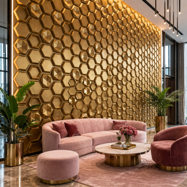 3D Self Adhesive Wall Panels - Golden Hexalux Design | 50 x 50 cm