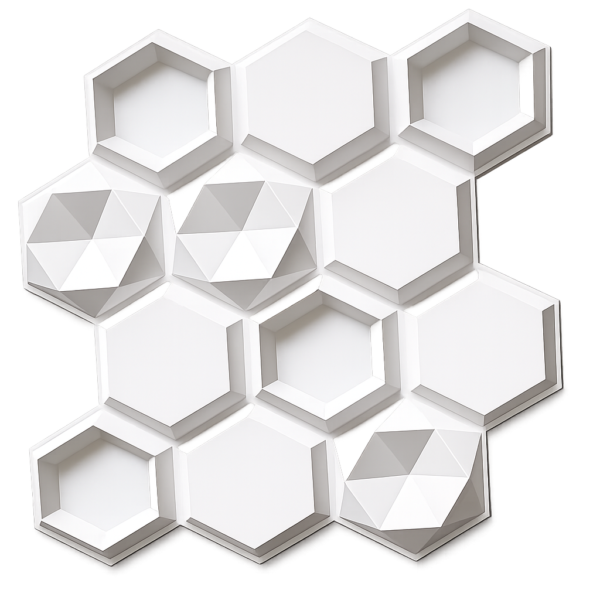 D-084 WHITE 3D Self Adhesive Wall Panels - White Hexalux Design | 50 x 50 cm