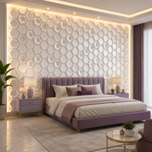 D-084 White Wall view 3D Self Adhesive Wall Panels - White Hexalux Design | 50 x 50 cm