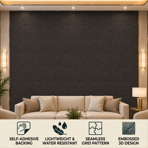 D-103 Ebony Grey Feature view 3D Self Adhesive Wall Panels - Ebony Wood Abstract Shard Design | 50 x 50 cm