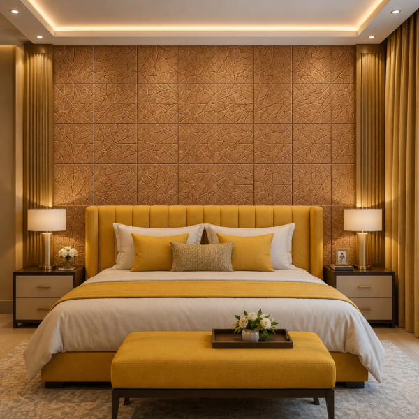 D-103 Gold copper rust wall view 3D Self Adhesive Wall Panels - Gold Copper Rust Abstract Shard Design | 50 x 50 cm
