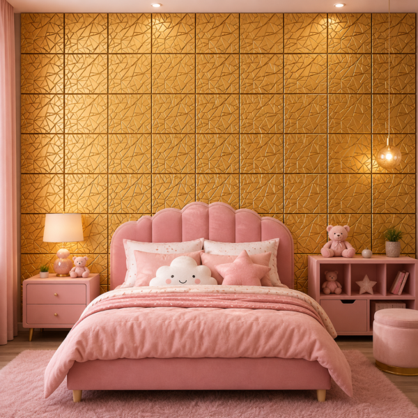 3D Self Adhesive Wall Panels - Golden Abstract Shard Design | 50 x 50 cm