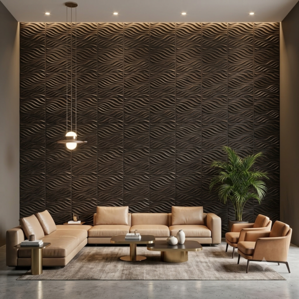 D-184 Ebony grey wood 3D Self Adhesive Wall Panels - Ebony Wood Flowing Wave Design | 50 x 50 cm