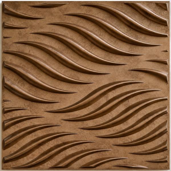 D-184 GOLD COPPER RUST 3D Self Adhesive Wall Panels - Gold Copper Rust Flowing Wave Design | 50 x 50 cm
