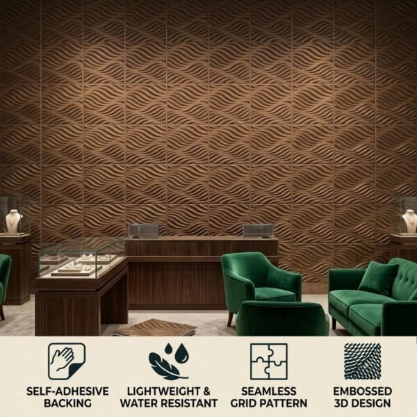 D-184 GOLD COPPER RUST FEATURE IMAGE 3D Self Adhesive Wall Panels - Gold Copper Rust Flowing Wave Design | 50 x 50 cm