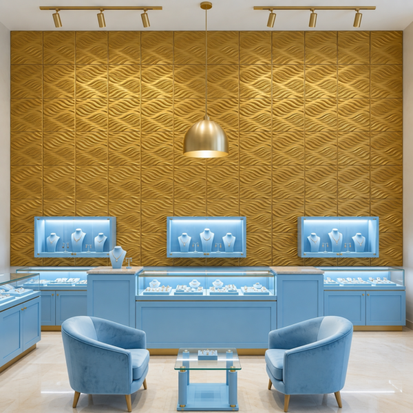 3D Self Adhesive Wall Panels - Golden Flowing Wave Design | 50 x 50 cm