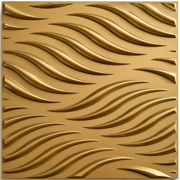 3D Self Adhesive Wall Panels - Golden Flowing Wave Design | 50 x 50 cm