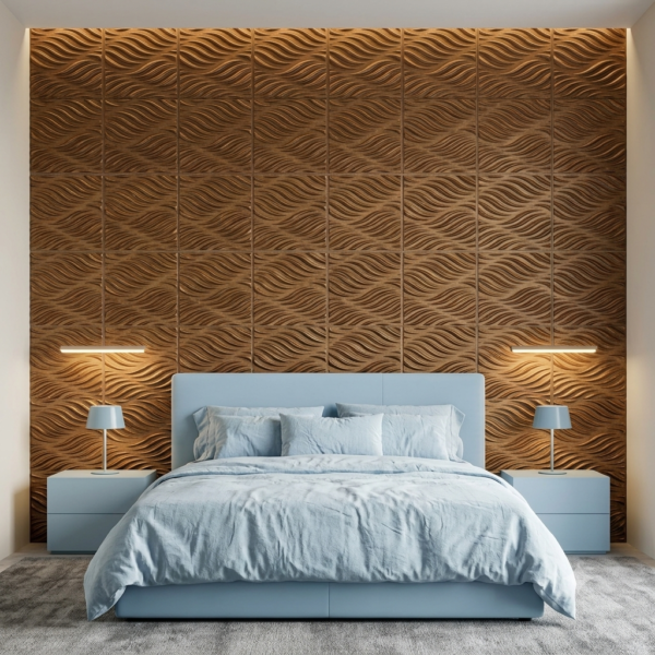 D-184 Gold copper Rust 3D Self Adhesive Wall Panels - Gold Copper Rust Flowing Wave Design | 50 x 50 cm