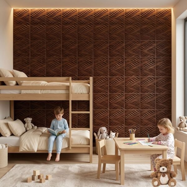 3D Self Adhesive Wall Panels - Wooden Flowing Wave Design | 50 x 50 cm