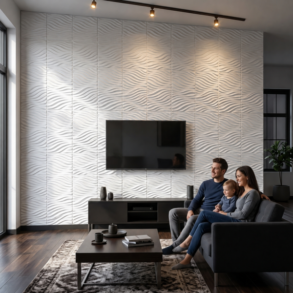 3D Self Adhesive Wall Panels - White Flowing Wave Design | 50 x 50 cm