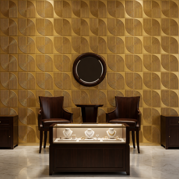 3D Self Adhesive Wall Panels - Golden Arc Symphony Design | 50 x 50 cm