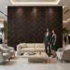 D-186 Ebony grey wall view 3D Self Adhesive Wall Panels - Ebony Wood Arc Symphony Design | 50 x 50 cm