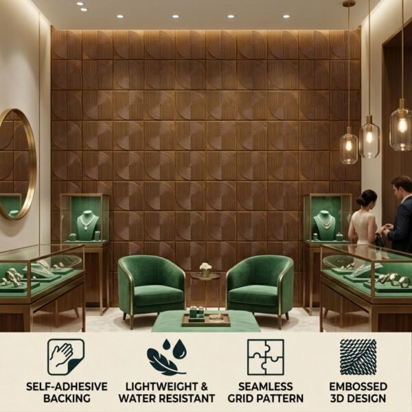 D-186 Gold copper rust feature view 3D Self Adhesive Wall Panels - Gold Copper Rust Arc Symphony Design | 50 x 50 cm