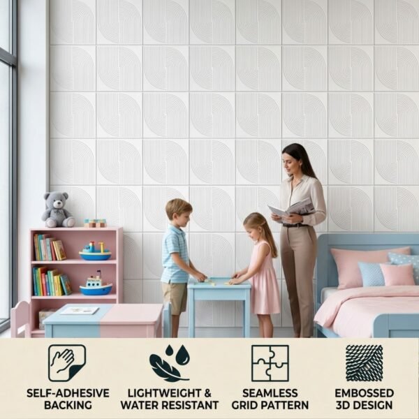 3D Self Adhesive Wall Panels - White Arc Symphony Design | 50 x 50 cm