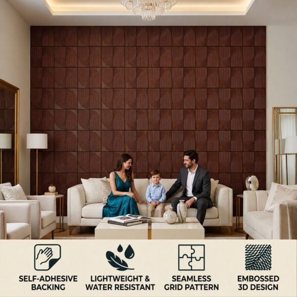 3D Self Adhesive Wall Panels - Wooden Arc Symphony Design | 50 x 50 cm
