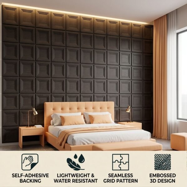 D-197 Ebony Grey Wood Feature image 3D Self Adhesive Wall Panels - Ebony Wood Royal Frame Design | 50 x 50 cm