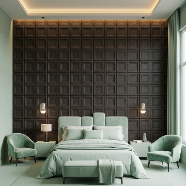D-197 Ebony grey wood 3D Self Adhesive Wall Panels - Ebony Wood Royal Frame Design | 50 x 50 cm