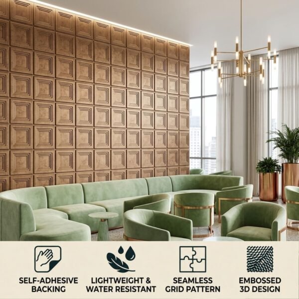 D-197 Gold copper rust Feature image 3D Self Adhesive Wall Panels - Gold Copper Rust Royal Frame Design | 50 x 50 cm