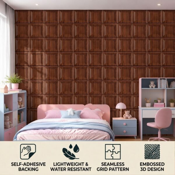 3D Self Adhesive Wall Panels - Wooden Royal Frame Design | 50 x 50 cm