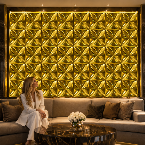 GLOSSY GOLD 3D WALL PANEL BUTTERFLY WALL VIEW 3D PVC Wall Panels for Wall Décor – Butterfly Design