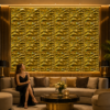 GLOSSY GOLDEN 3D WALL PANEL WAVE WALL VIEW 3D PVC Wall Panels for Wall Decoration Glossy Golden