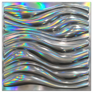 GLOSSY SILVER 3D WALL PANEL WAVE FRONT VIEW 3D PVC Wall Panels for Home Decoration Glossy Silver Rainbow Wave Design