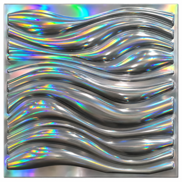GLOSSY SILVER 3D WALL PANEL WAVE FRONT VIEW 3D PVC Wall Panels for Home Decoration Glossy Silver Rainbow Wave Design