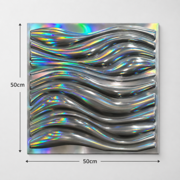 GLOSSY SILVER 3D WALL PANEL WAVE MEAQSUREMEN PVC 3D Wall Panels for Home Décor – Glossy Silver