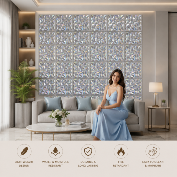 Glossy Silver wall panel 3D 3D PVC Wall Panel Glossy Silver