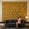3D PVC Wall Panels for Home Décor – Golden Crystal Geometric Design | 50 × 50 cm