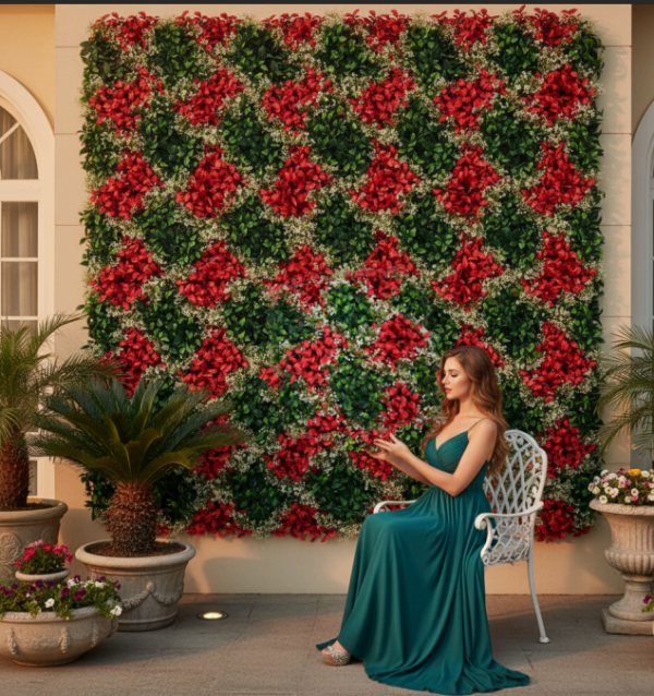 PQ01 1400 QA Grass Tiles by Vertical Garden - Crimson Floral Harmony | 50 x 50 cm