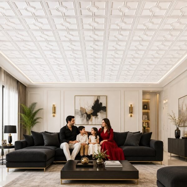 WhatsApp Image 2026-07-08 at 12.14.44 PM Ceiling Panels by Exclusive Corner - Matt White Geometric Design | 60 x 60 cm ( 2 x 2 ft)