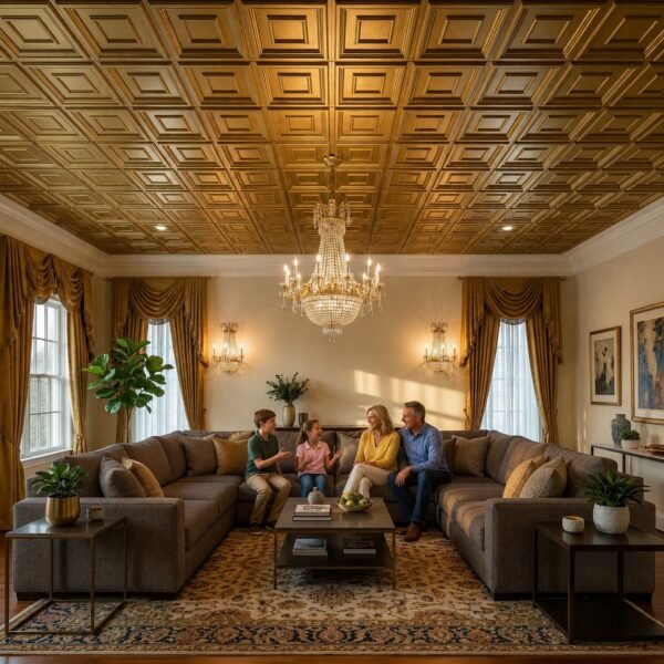 WhatsApp Image 2026-07-08 at 12.16.02 PM Ceiling Panels by Exclusive Corner - Champagne Gold Quadric Design | 60 x 60 cm ( 2 x 2 ft)
