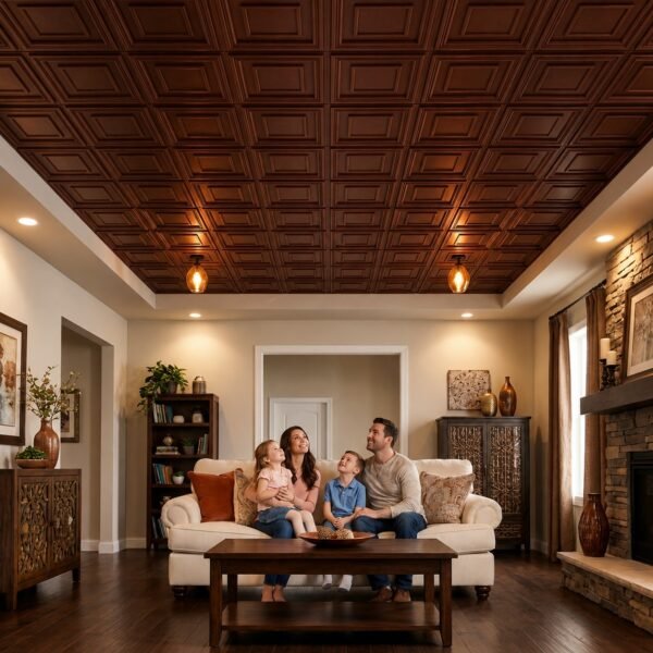 Ceiling Panels by Exclusive Corner - Red Copper Quadric Design | 60 x 60 cm ( 2 x 2 ft)