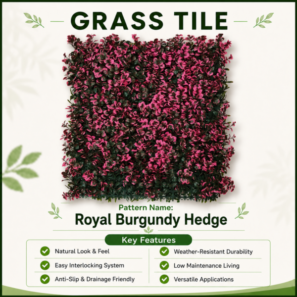 burgundy Grass Tiles by Vertical Garden - Royal Burgundy Hedge | 50 x 50 cm